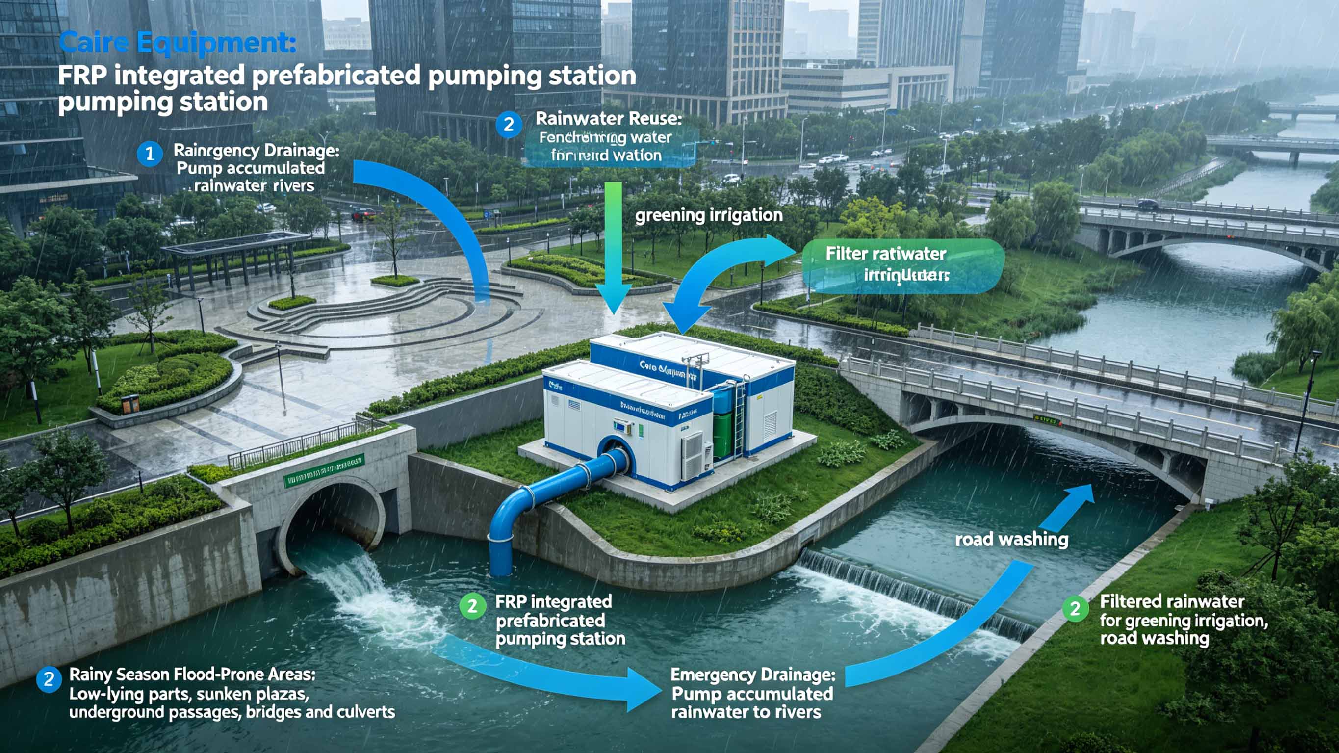 Fiberglass GFRP FRP Integrated prefabricated pumping station for Municipal drainage field FT-PPS3