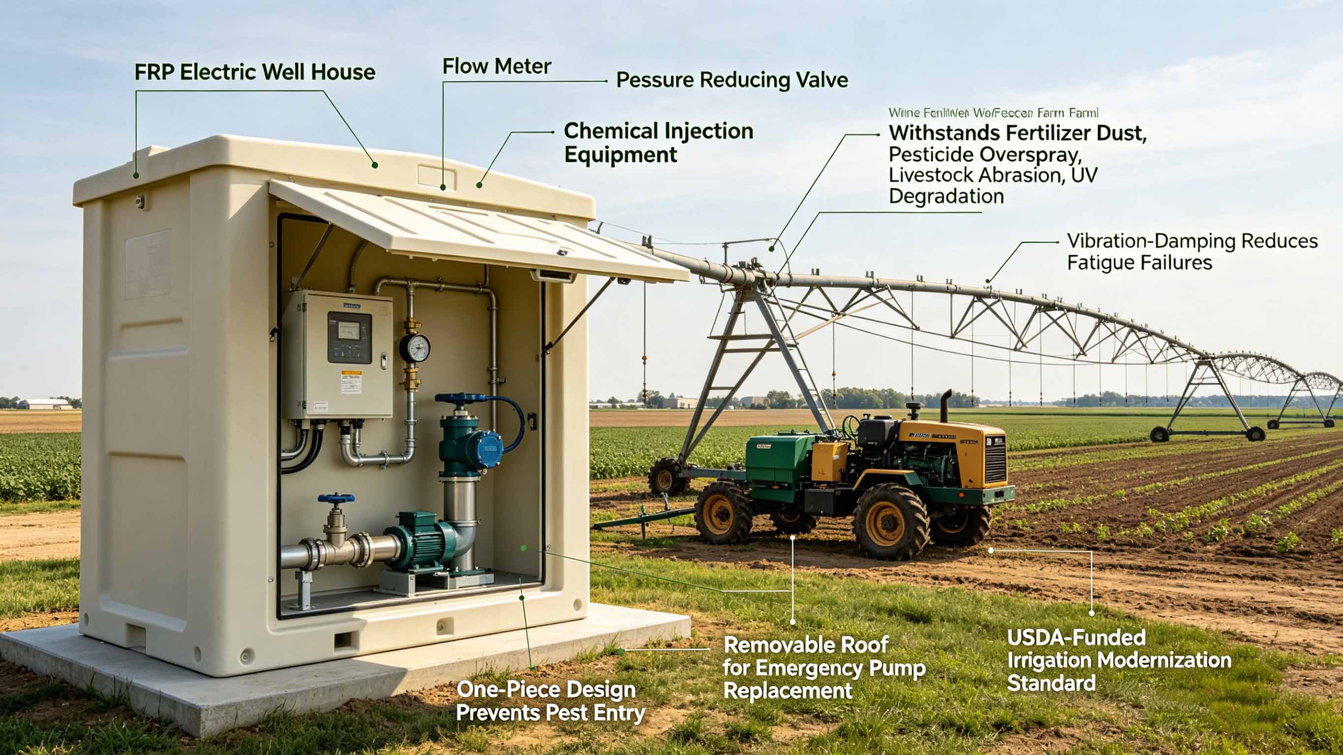 Casa de poço elétrico de fibra de vidro GFRP FRP para proteção de equipamentos elétricos de poços de petróleo e gás FT-EWH1
