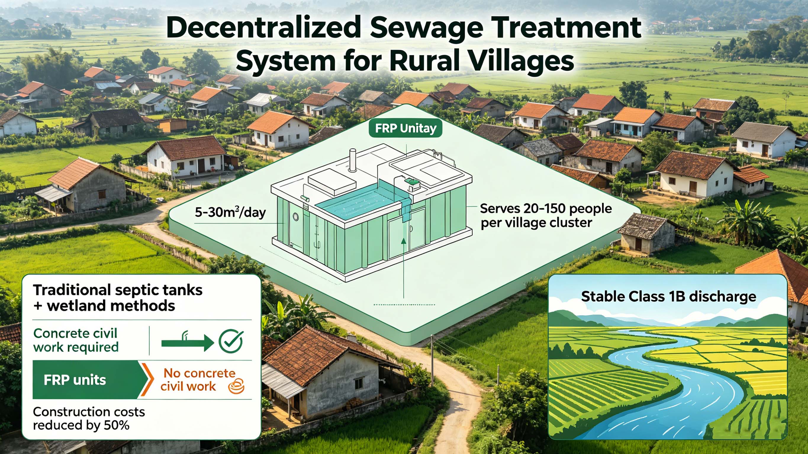 Fiberglass GFRP FRP Domestic Sewage Treatment Equipment for Small Schools & Rural Clinics FT-DSTE1