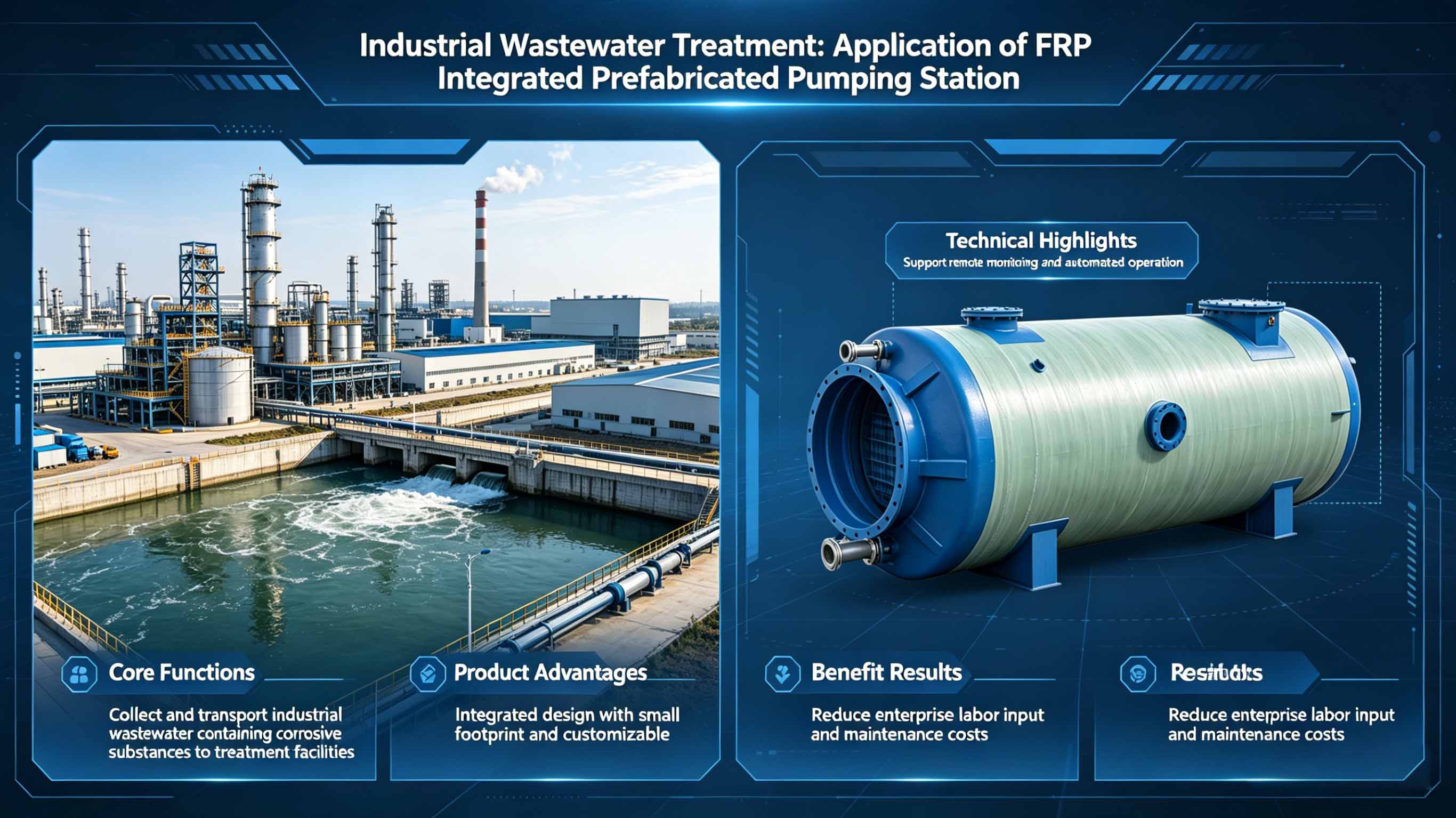 Fiberglass GFRP FRP Integrated prefabricated pumping station for Municipal drainage field FT-PPS3
