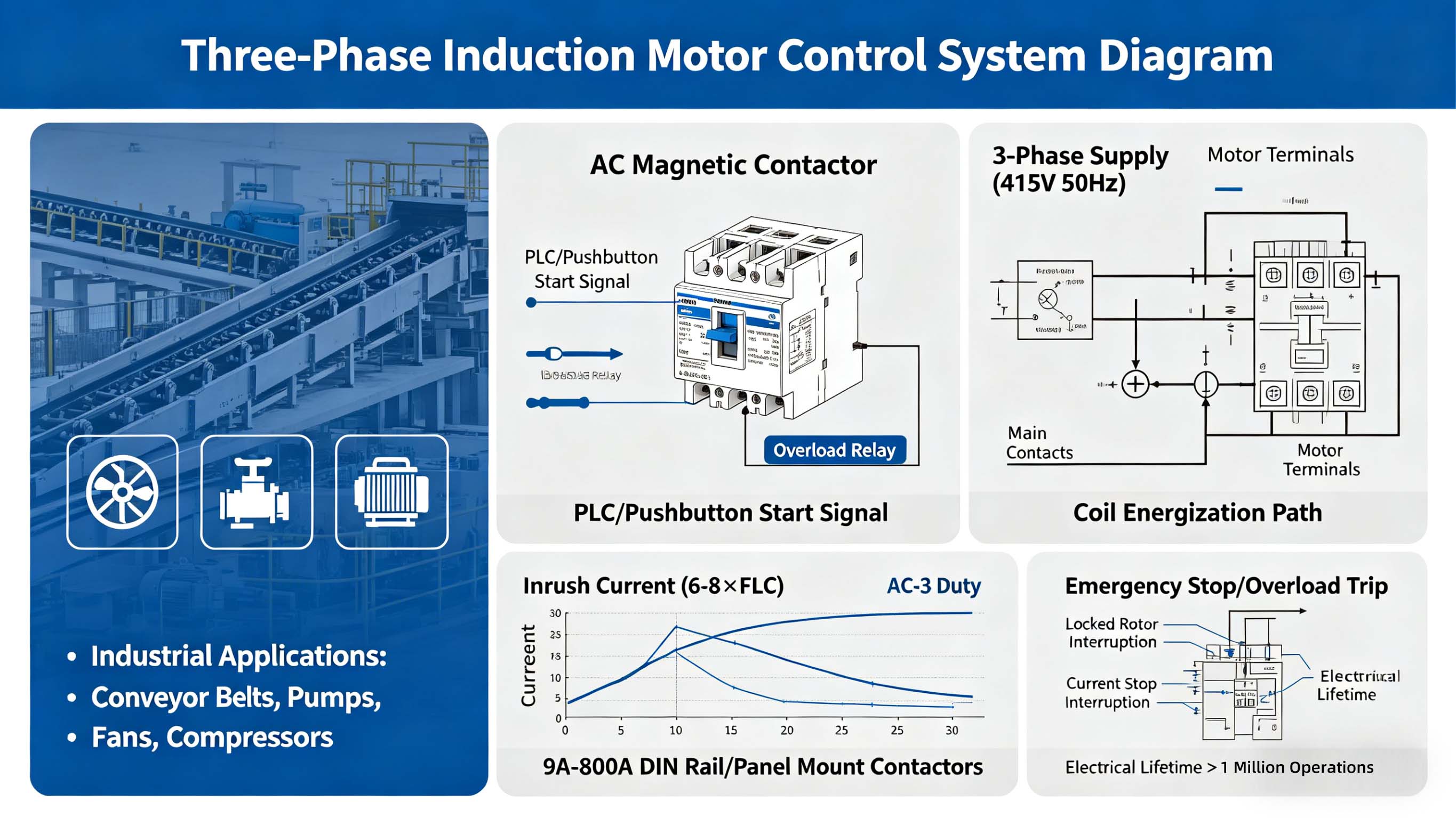 Contator de sistema de energia elétrica para controle de motor de indução trifásico F-C1 para exportador da China