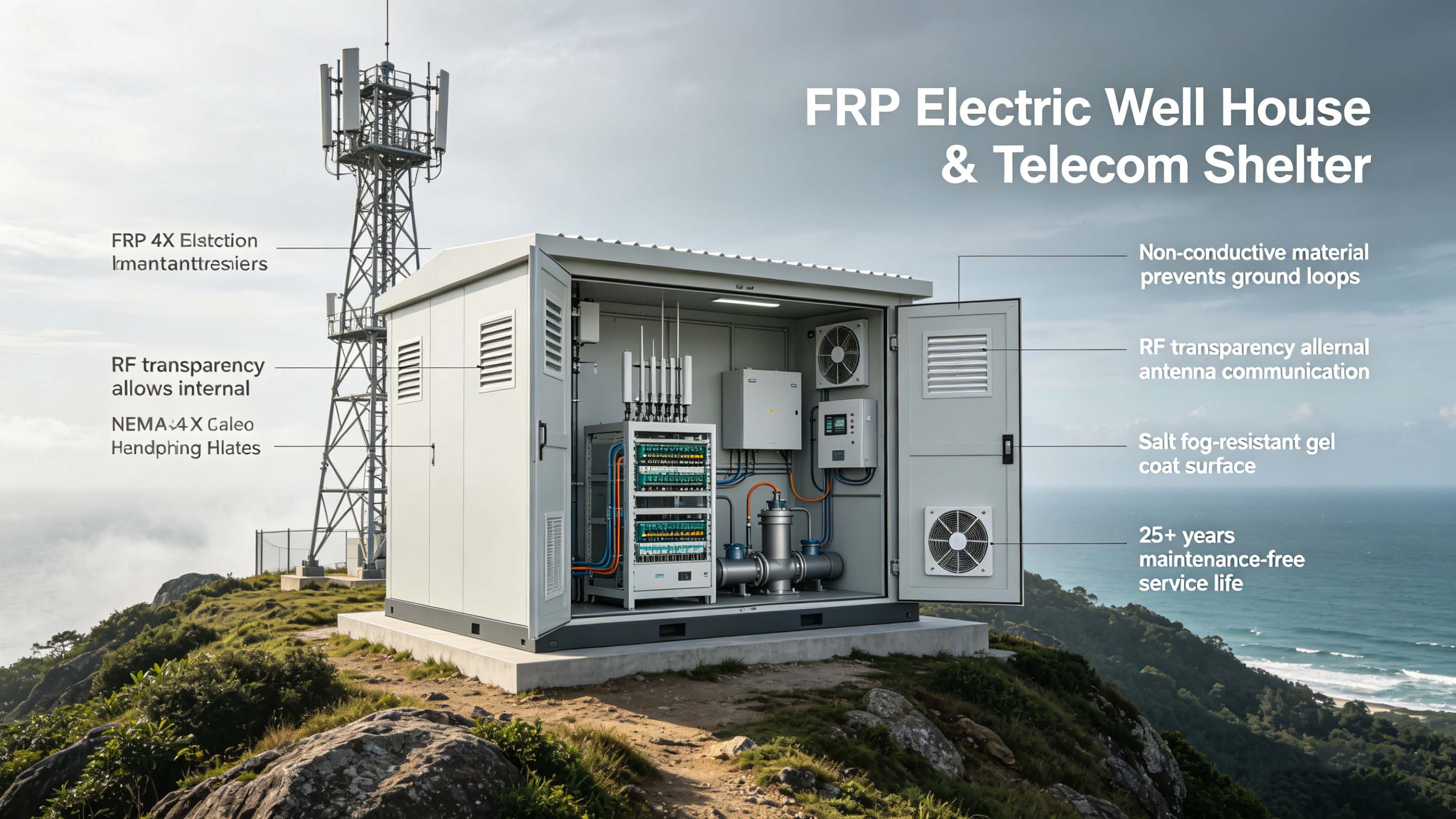 Casa de poço elétrico de fibra de vidro GFRP FRP para proteção de equipamentos elétricos de poços de petróleo e gás FT-EWH1