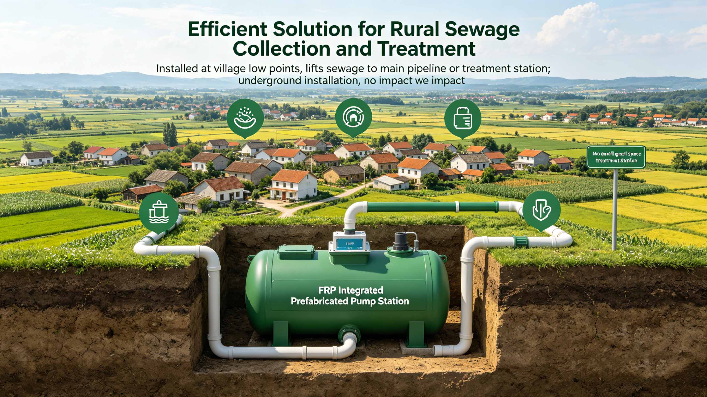Fiberglass GFRP FRP Integrated prefabricated pumping station for Municipal drainage field FT-PPS3