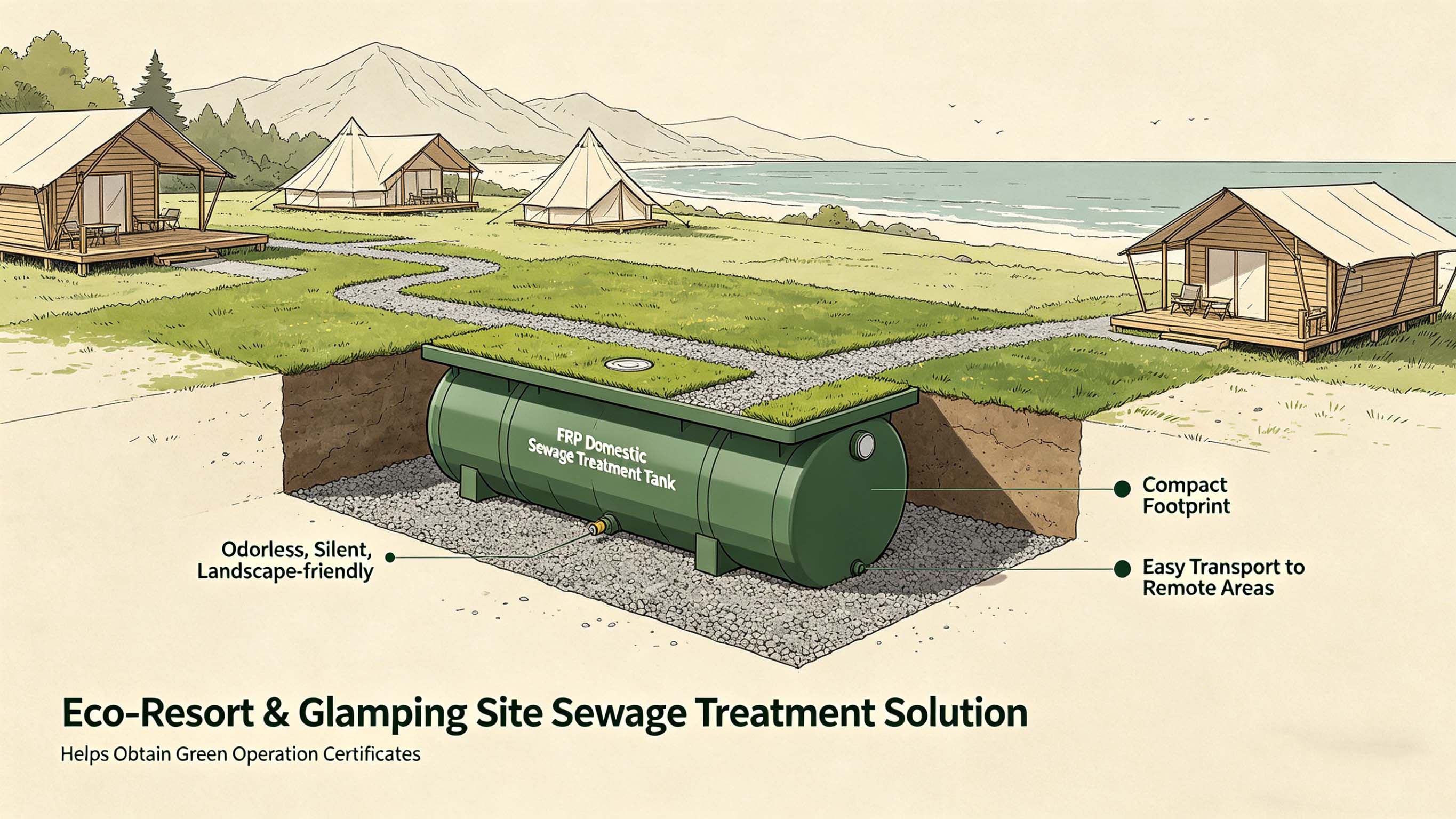 Fiberglass GFRP FRP Domestic Sewage Treatment Equipment for Small Schools & Rural Clinics FT-DSTE1