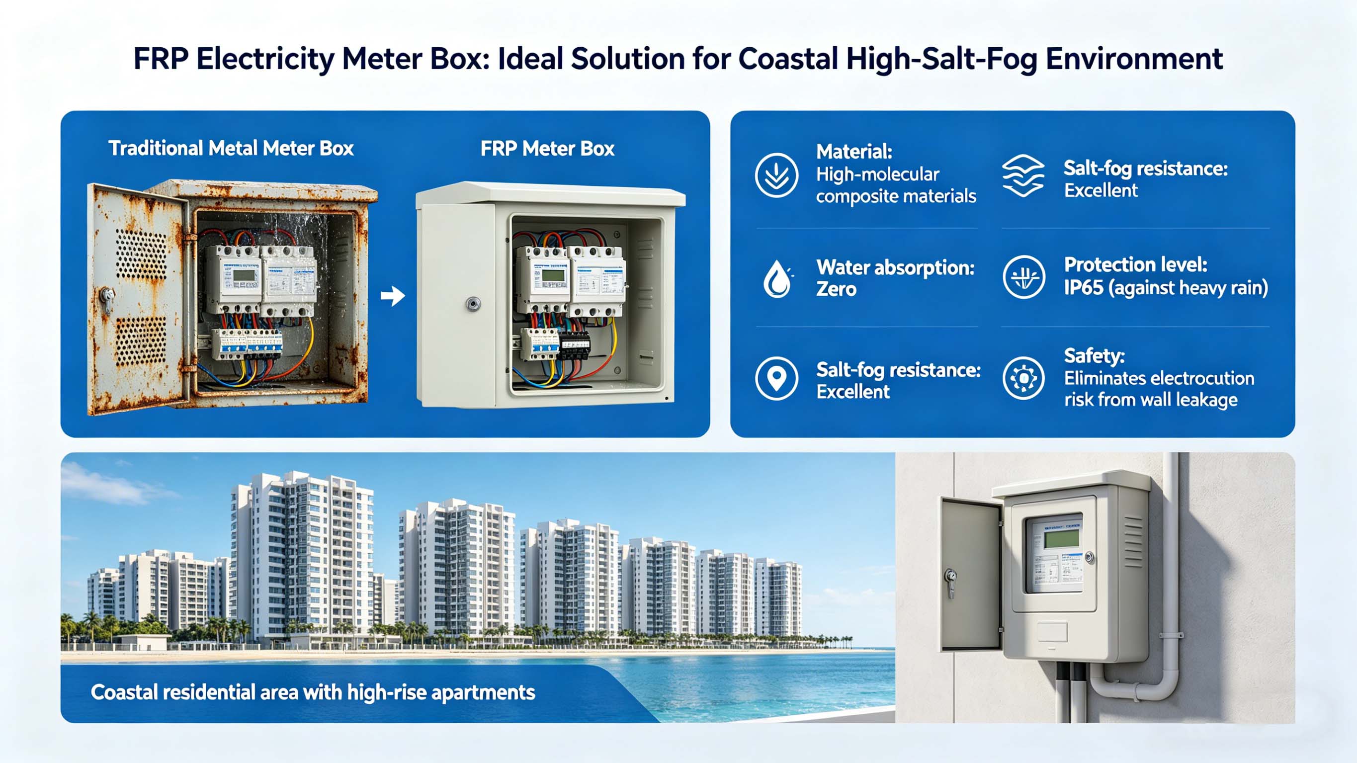 Armário de medidor elétrico de fibra de vidro GFRP FRP para apartamento de arranha-céus FT-EMCn-10